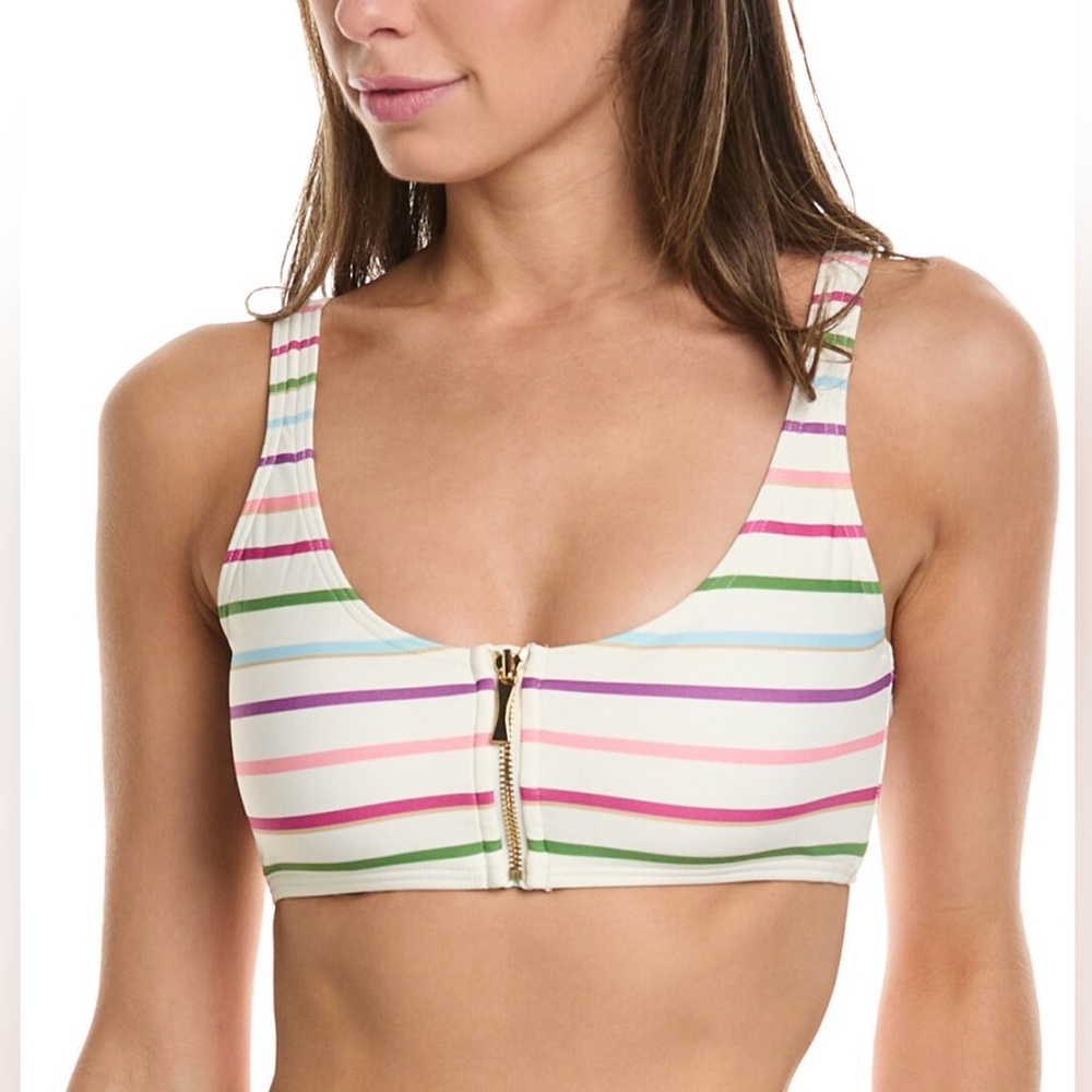 NWT KATE SPADE ZIP FRONT STRIPED BIKINI TOP IN MULTIPLE SIZES